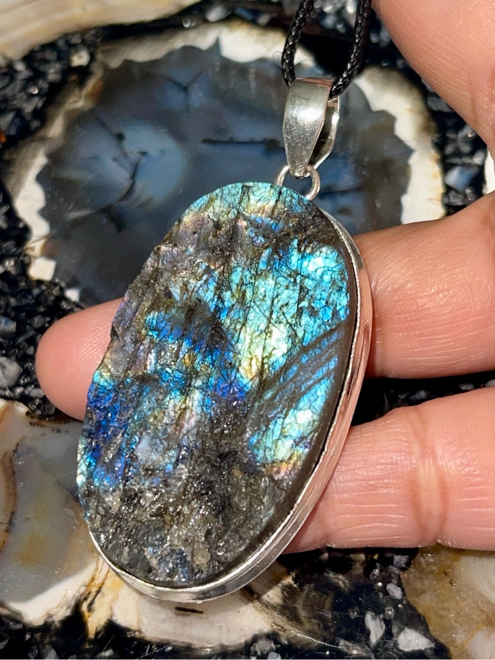 Jumbo Raw Labradorite Crystal Pendant 2 1/2”
